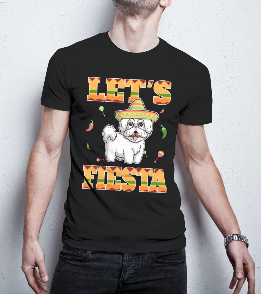Let's Fiesta Bichon Frise Dog Cinco De Mayo Sombrero Peppers Maracas T-Shirt