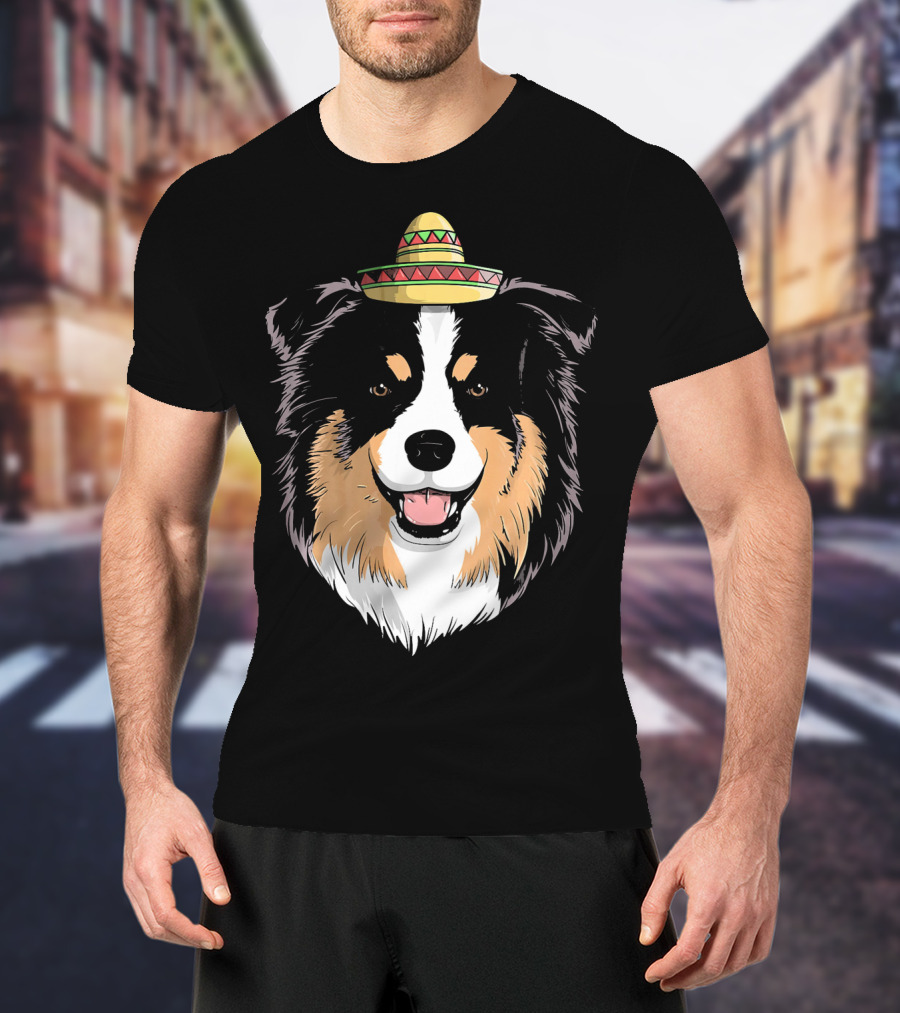 Australian Shepherd Dog Sombrero Cinco Celebration Hat T-Shirt