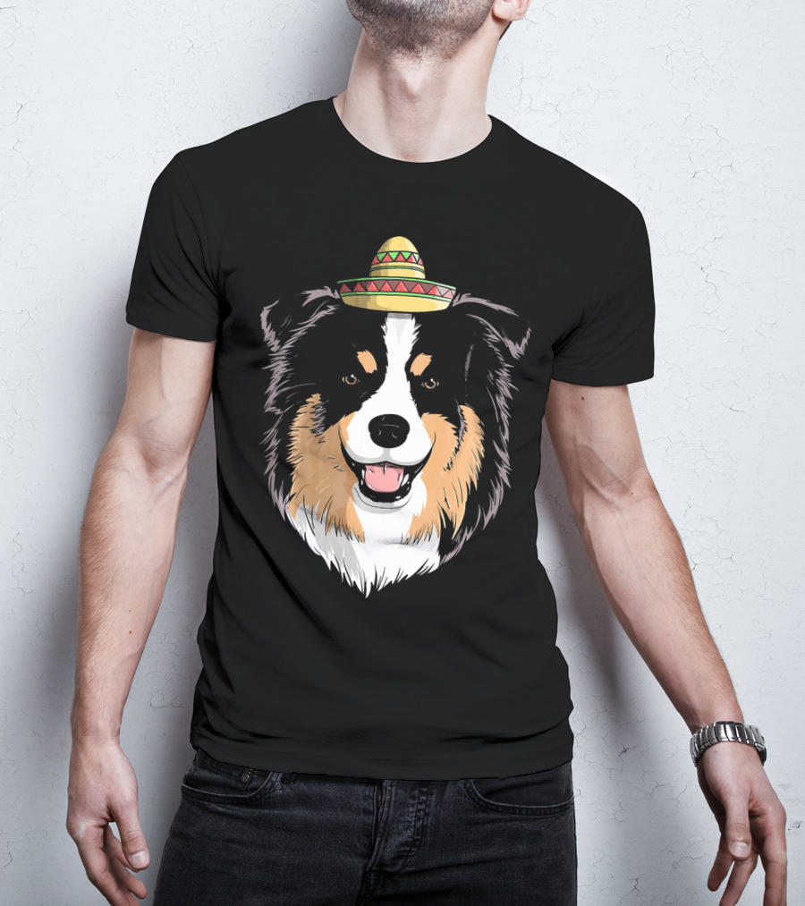 Australian Shepherd Dog Sombrero Cinco Celebration Hat T-Shirt