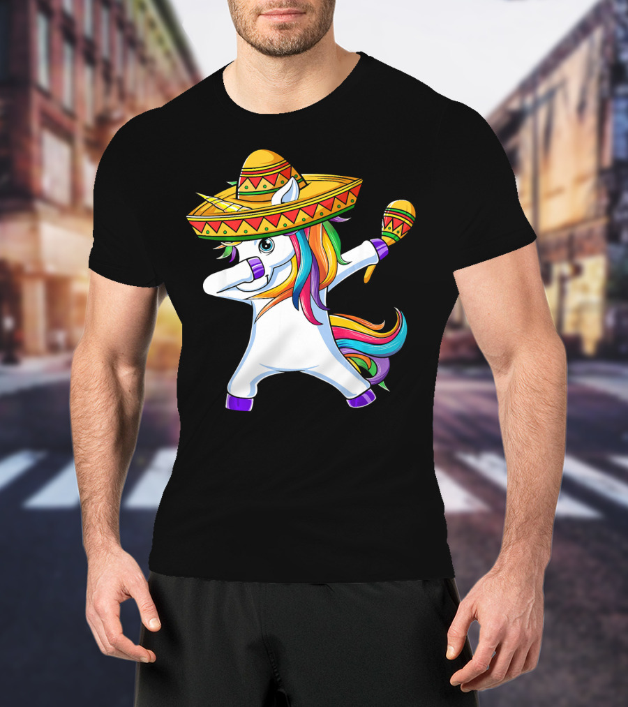 Dabbing Unicorn Cinco De Mayo Girls Sombrero And Maracas T-Shirt