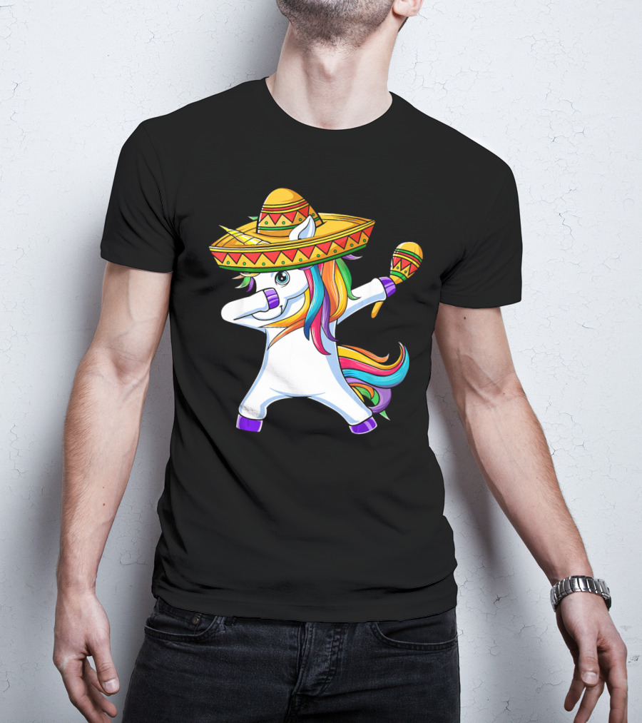 Dabbing Unicorn Cinco De Mayo Girls Sombrero And Maracas T-Shirt