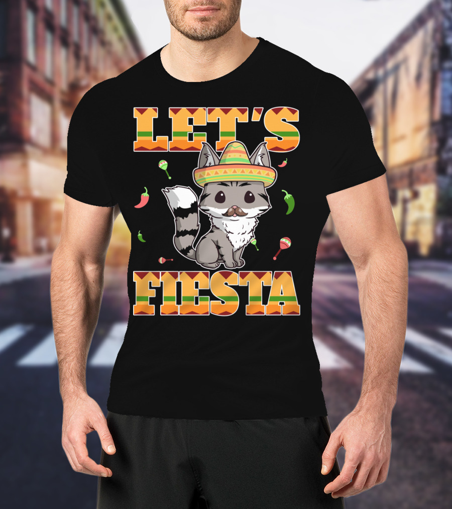 Let's Fiesta Cat Sombrero Chillies Cinco De Mayo Mexican T-Shirt