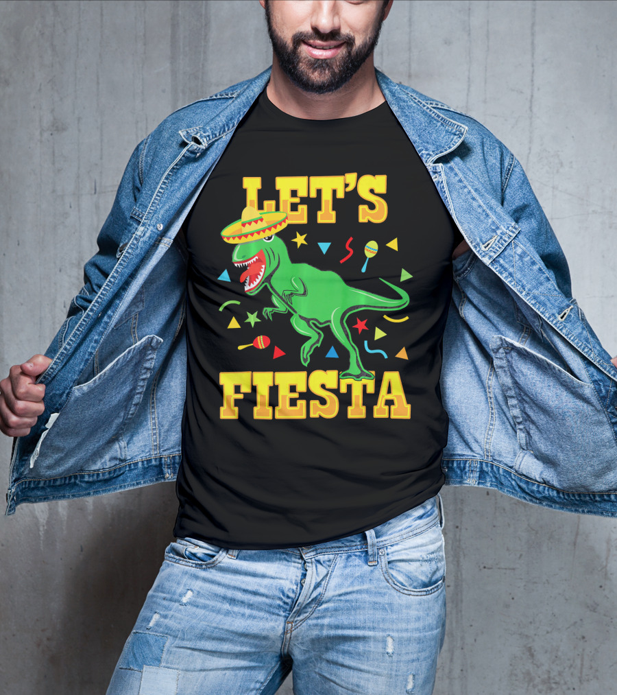 Tyrannosaurus Dinosaur Let's Fiesta Cinco De Mayo Sombrero Maracas T-Shirt
