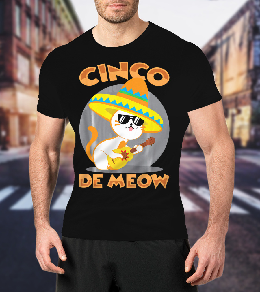 Cinco De Meow Cat Sombrero Guitar Fiesta T-Shirt