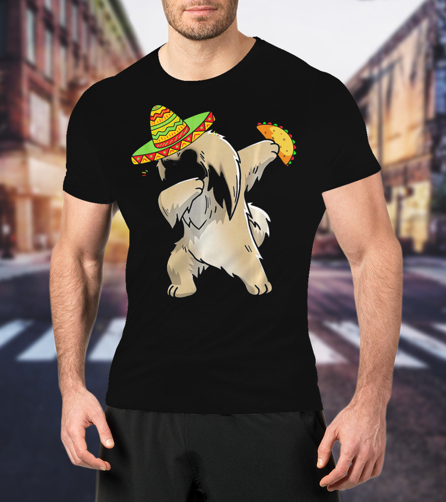 Pekingese Dog Dabbing With Sombrero And Taco For Cinco De Mayo T-Shirt