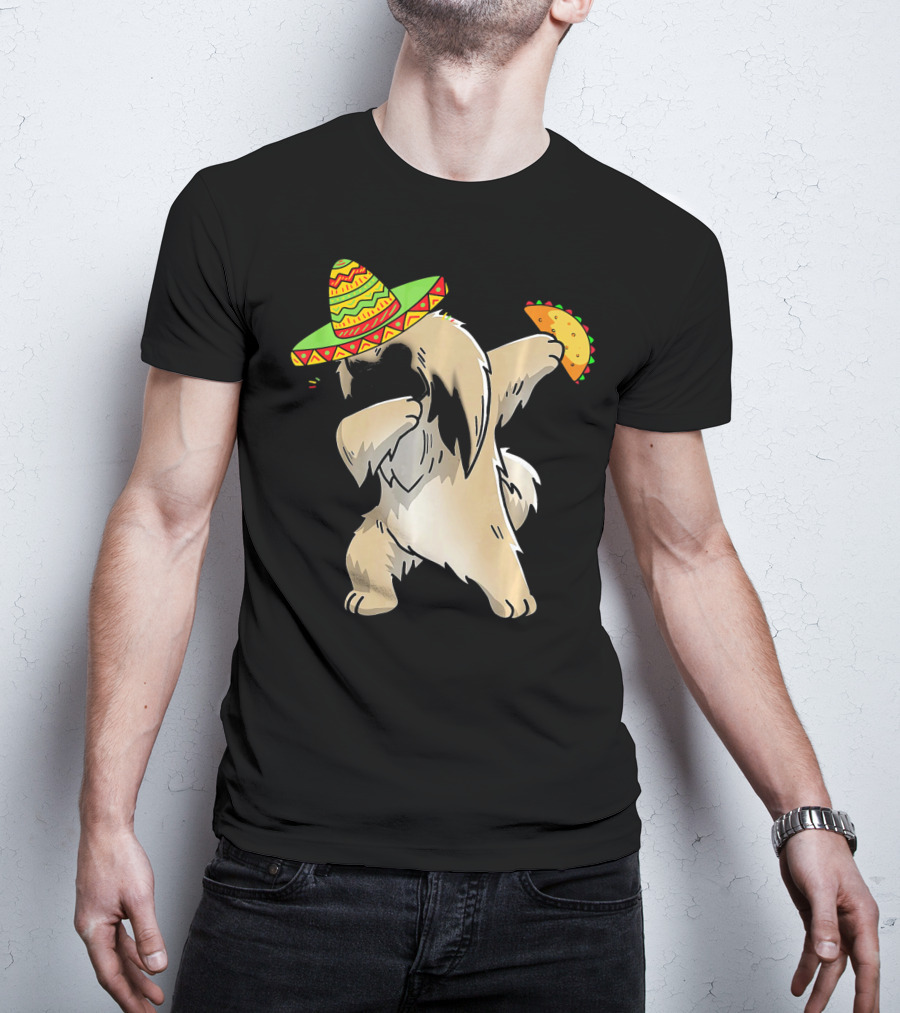 Pekingese Dog Dabbing With Sombrero And Taco For Cinco De Mayo T-Shirt