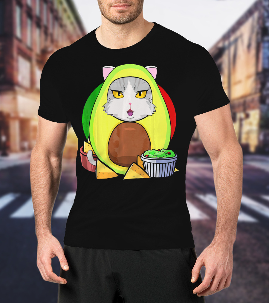 Cinco De Mayo Avogato Cat Avocado With Chips And Guacamole T-Shirt