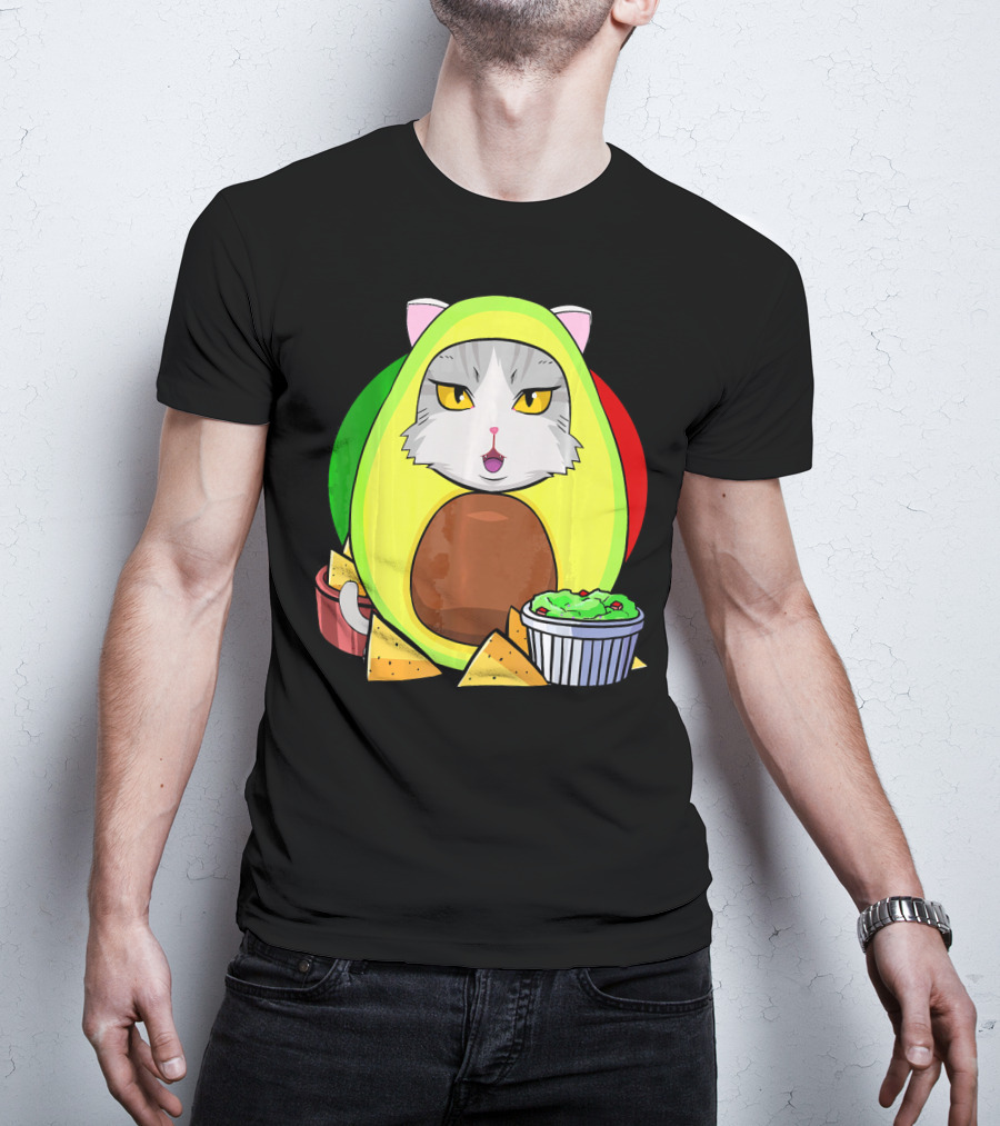 Cinco De Mayo Avogato Cat Avocado With Chips And Guacamole T-Shirt