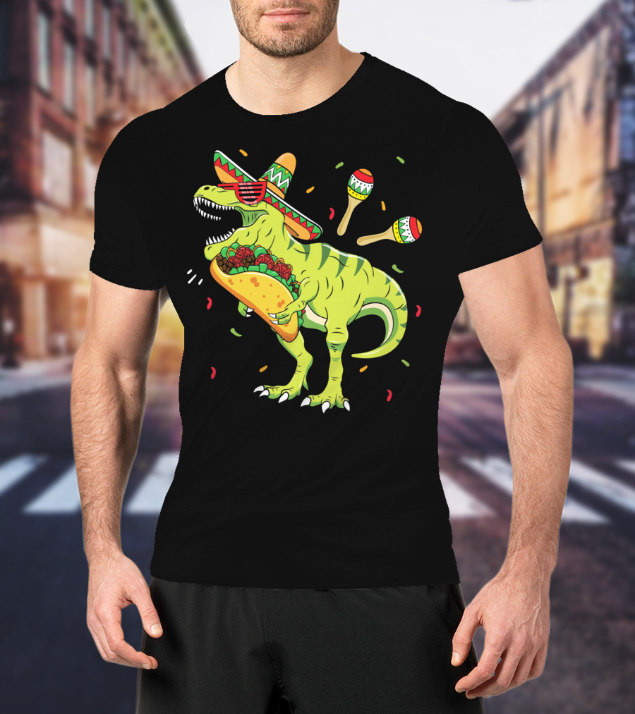 Cinco De Mayo T Rex With Sombrero Maracas And Taco T-Shirt