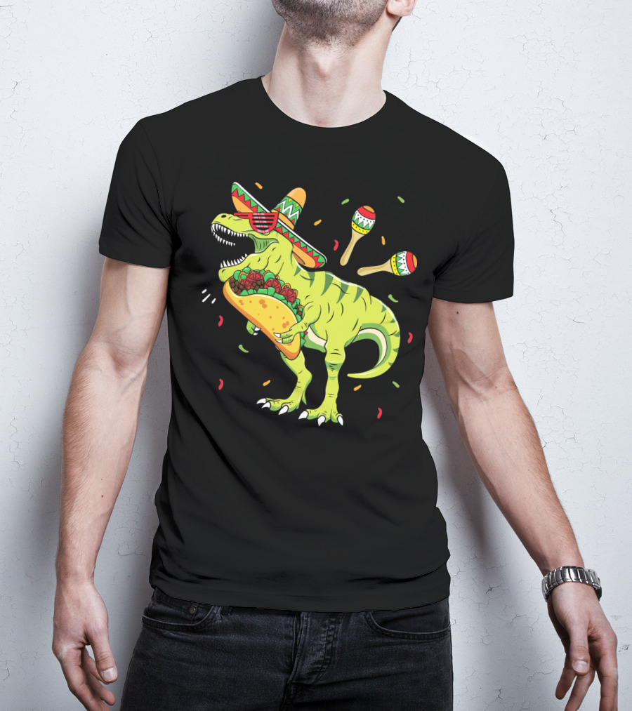 Cinco De Mayo T Rex With Sombrero Maracas And Taco T-Shirt
