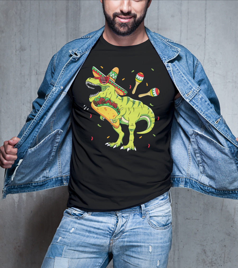 Cinco De Mayo T Rex With Sombrero Maracas And Taco T-Shirt