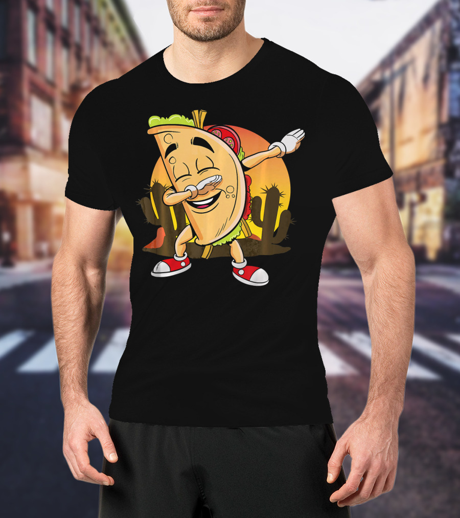 Cinco De Mayo Mexican Dabbing Taco With Fiesta Cactus Sunset T-Shirt