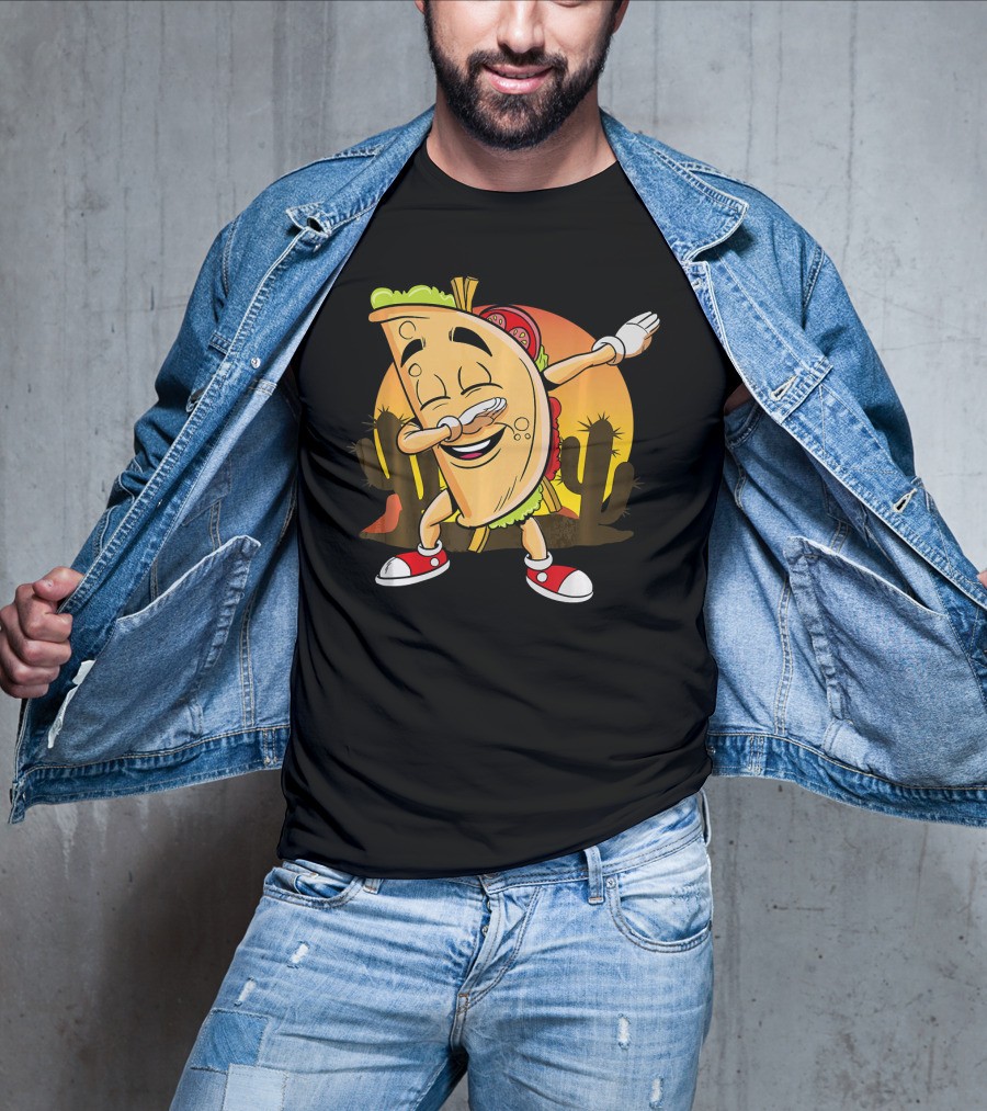 Cinco De Mayo Mexican Dabbing Taco With Fiesta Cactus Sunset T-Shirt