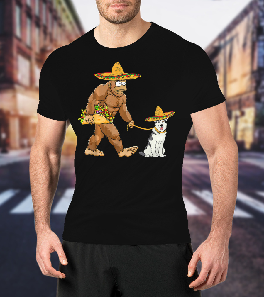Bigfoot Husky Dog Taco Sombrero Cinco De Mayo T-Shirt