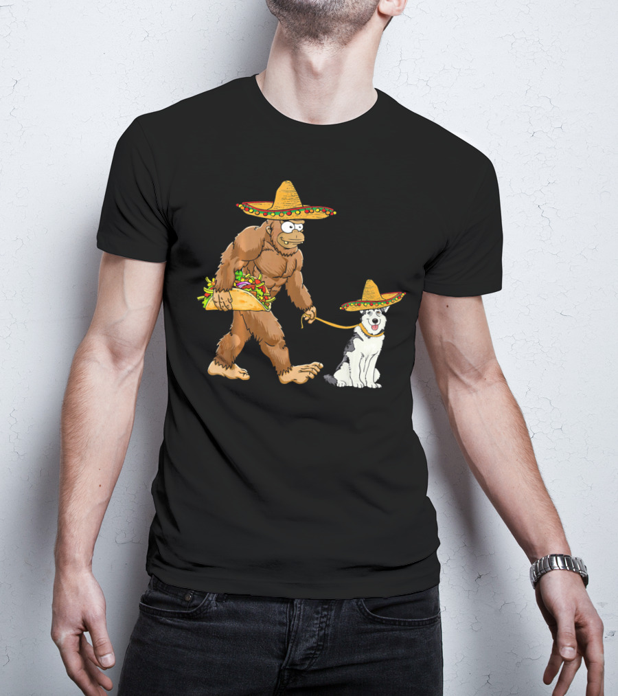 Bigfoot Husky Dog Taco Sombrero Cinco De Mayo T-Shirt