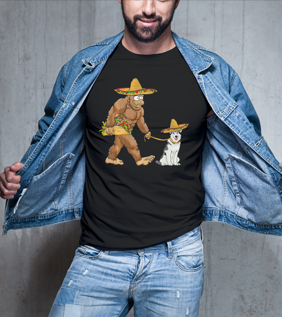 Bigfoot Husky Dog Taco Sombrero Cinco De Mayo T-Shirt