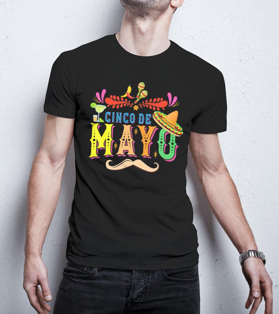 Cinco De Mayo Fiesta Sombrero Maracas Mustache T-Shirt