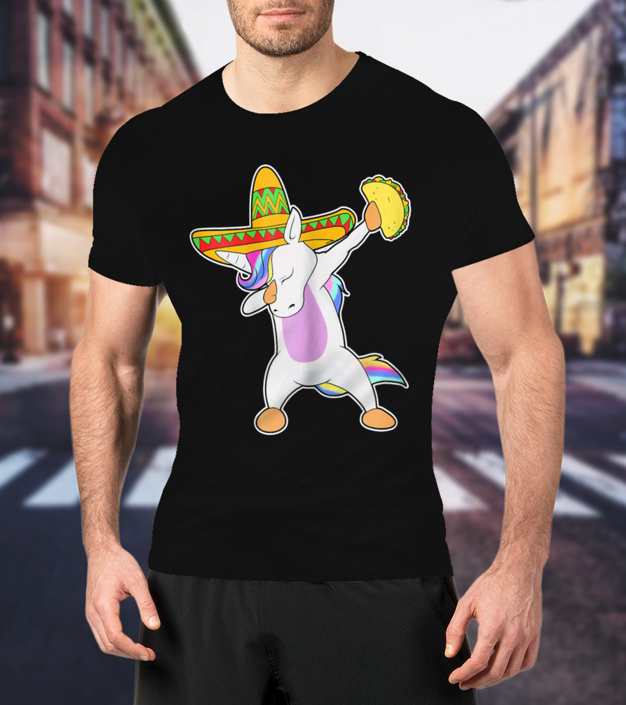 Funny Dabbing Unicorn With Taco And Sombrero Leveraging Cinco De Mayo Celebrations T-Shirt