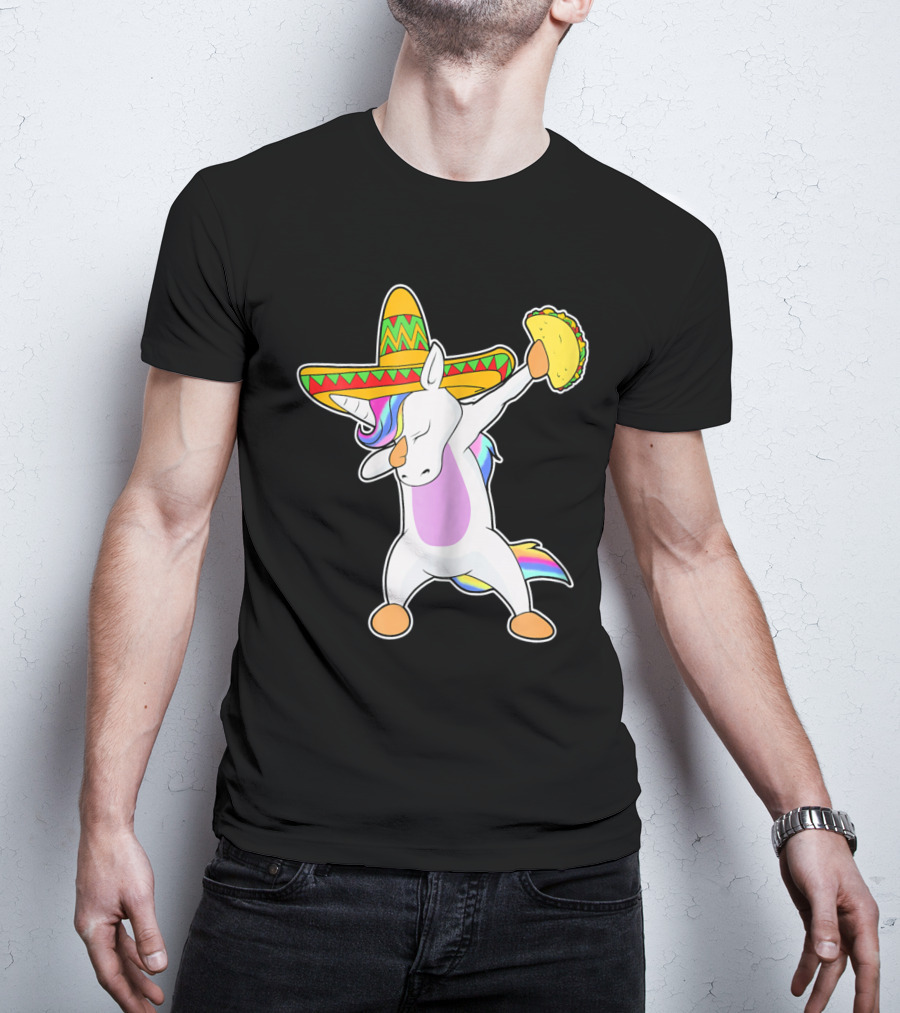 Funny Dabbing Unicorn With Taco And Sombrero Leveraging Cinco De Mayo Celebrations T-Shirt