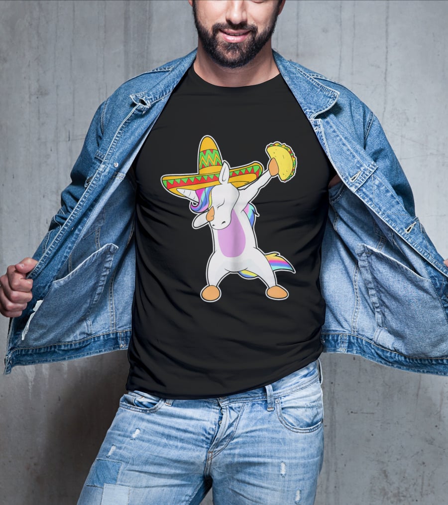 Funny Dabbing Unicorn With Taco And Sombrero Leveraging Cinco De Mayo Celebrations T-Shirt