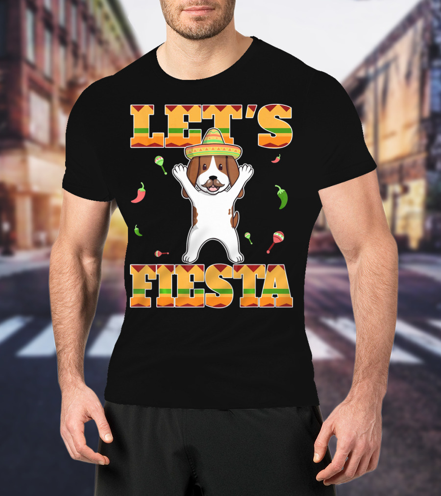 Let's Fiesta Basset Hound Cinco De Mayo Sombrero Maracas Chili Peppers T-Shirt