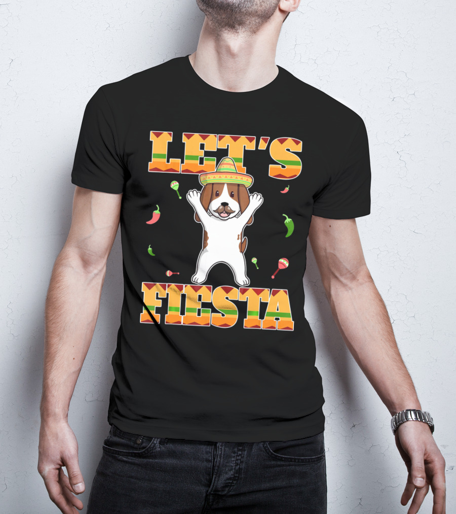 Let's Fiesta Basset Hound Cinco De Mayo Sombrero Maracas Chili Peppers T-Shirt