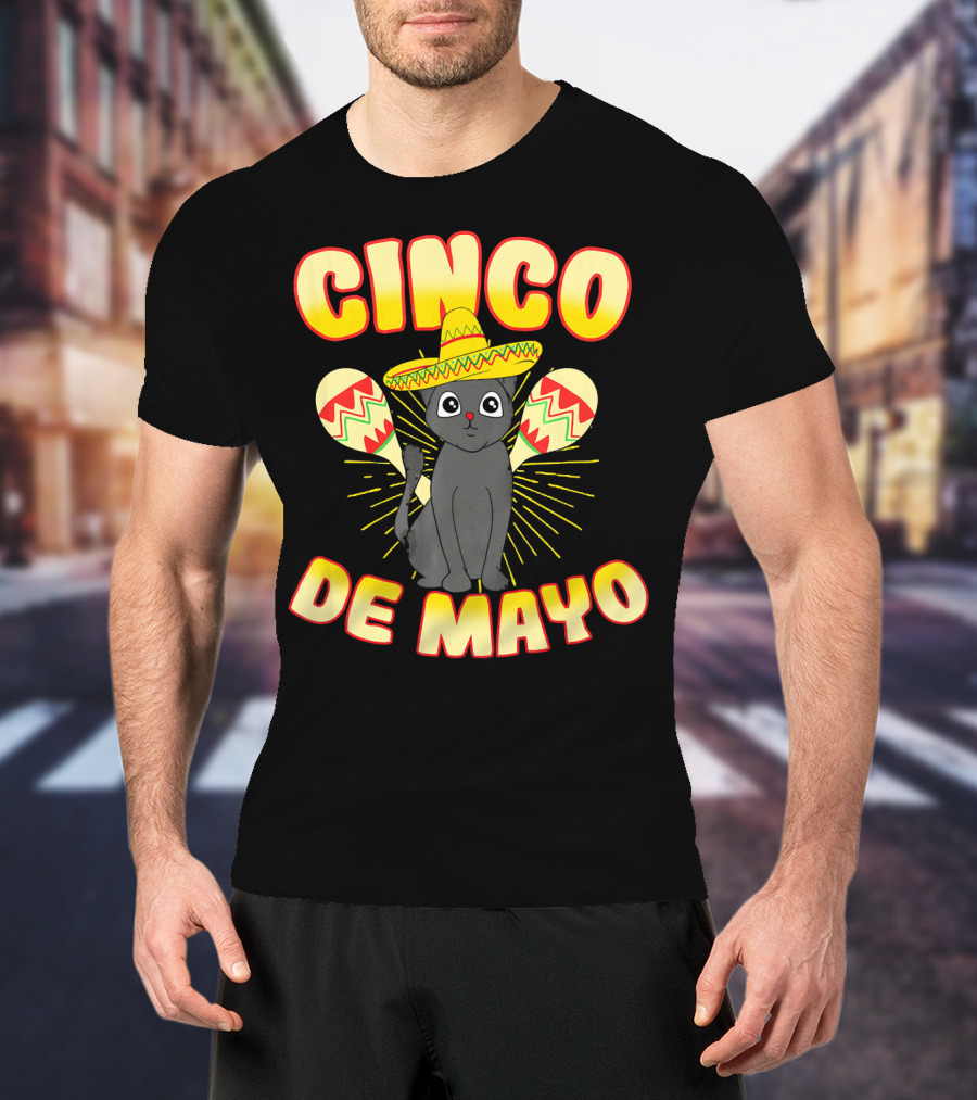 Cinco De Mayo Fiesta Cat With Sombrero And Maracas T-Shirt
