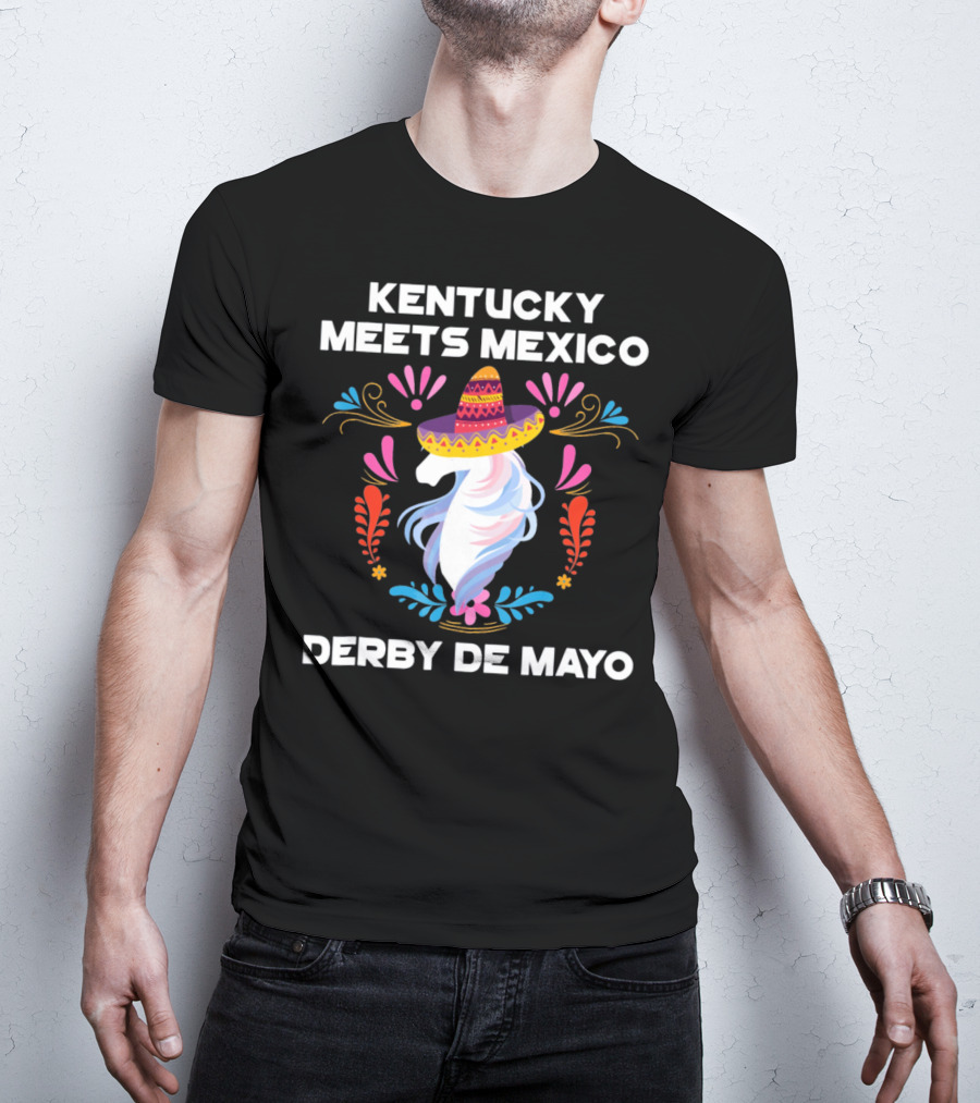 Kentucky Meets Mexico Derby De Mayo Sombrero Horse Floral T-Shirt