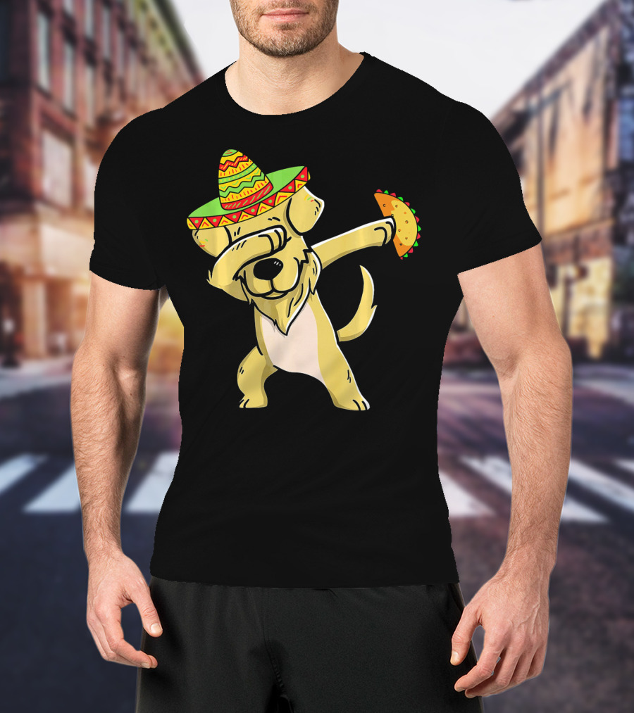 Golden Retriever Dabbing With Sombrero And Taco T-Shirt