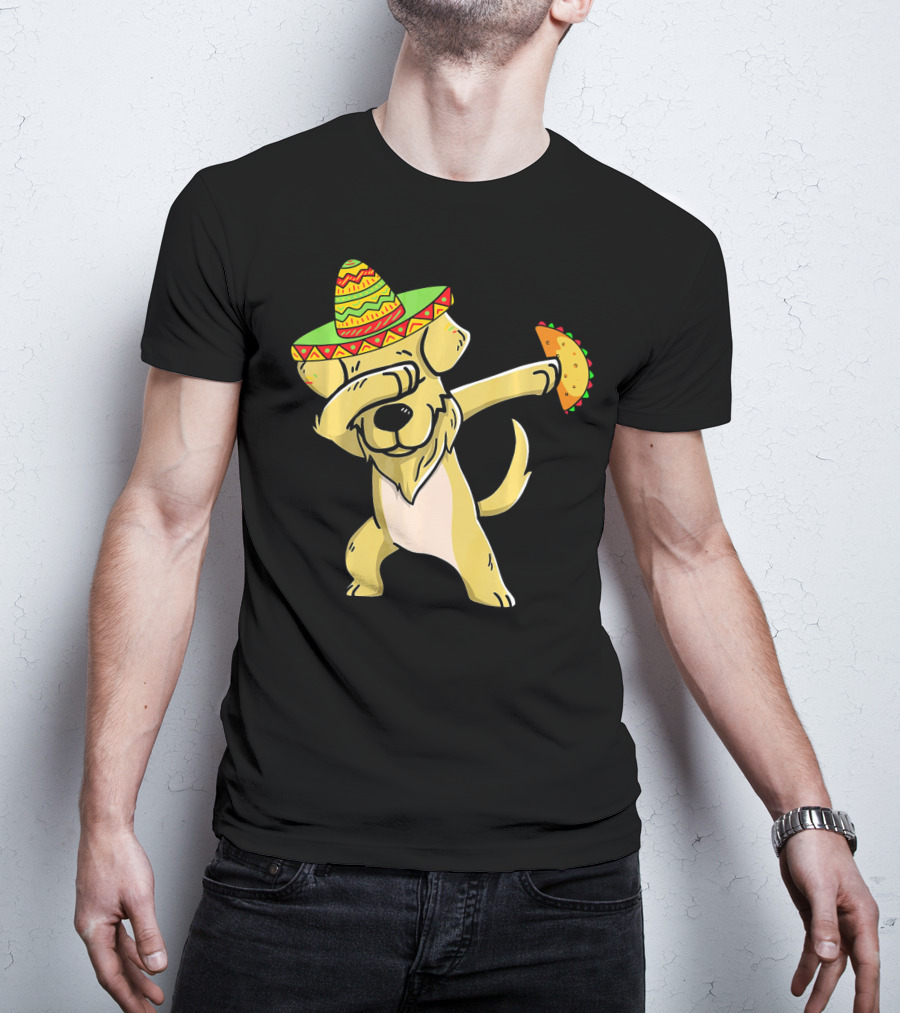 Golden Retriever Dabbing With Sombrero And Taco T-Shirt