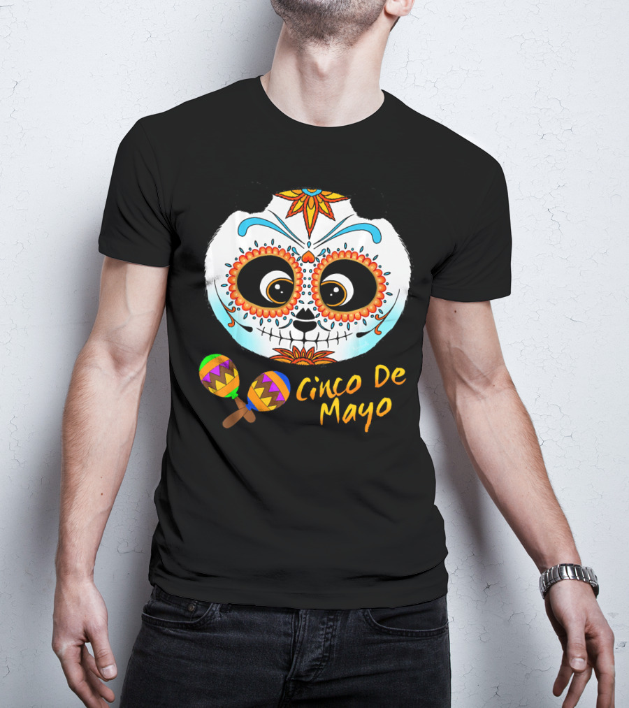 Cinco De Mayo Sugar Skull Panda With Maracas T-Shirt