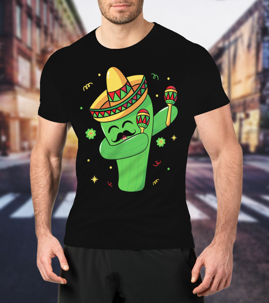 Cinco De Mayo Cactus Dabbing With Sombrero And Maracas T-Shirt