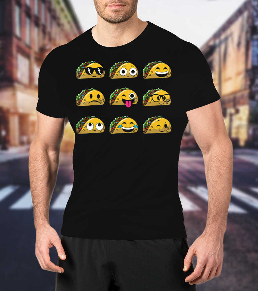 Funny Tacos Emojis Halloween Costume Faces Sunglasses Tongue Tears T-Shirt