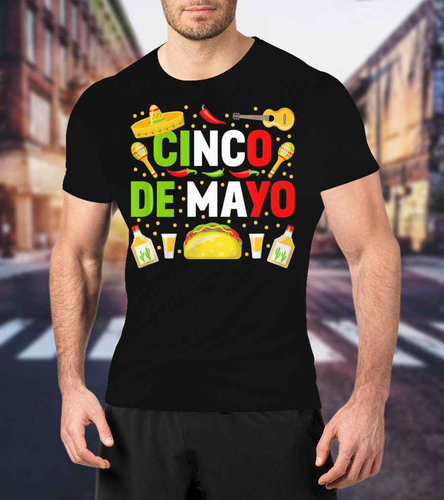 Cinco De Mayo Celebration Taco Maracas Sombrero Guitar Tequila Fiesta T-Shirt