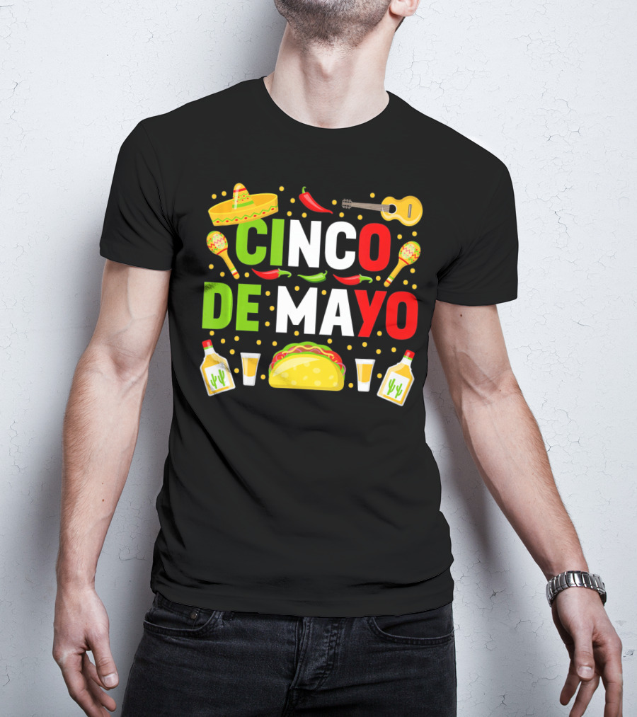 Cinco De Mayo Celebration Taco Maracas Sombrero Guitar Tequila Fiesta T-Shirt