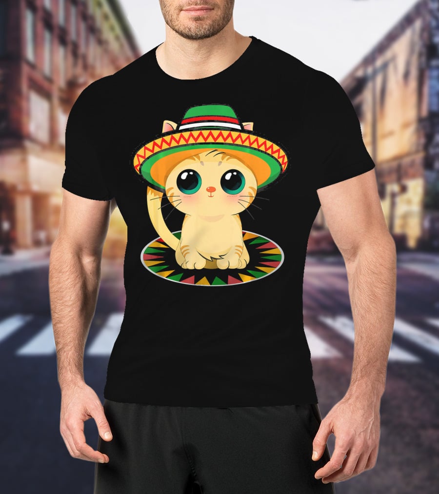 Cute Cat Cinco De Mayo 5th Of May Celebration With Sombrero T-Shirt