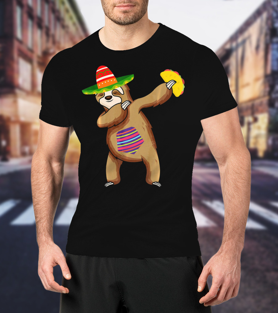 Sombrero Sloth Dabbing With Tacos For Cinco De Mayo T-Shirt