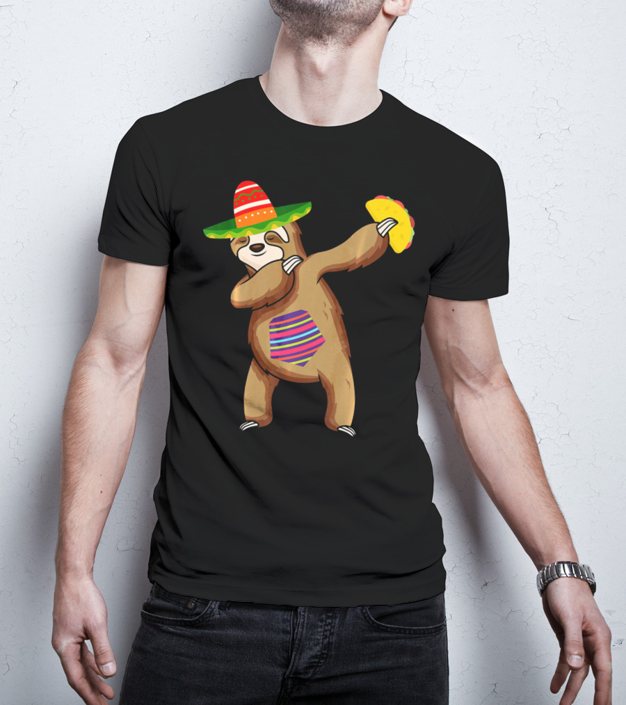 Sombrero Sloth Dabbing With Tacos For Cinco De Mayo T-Shirt