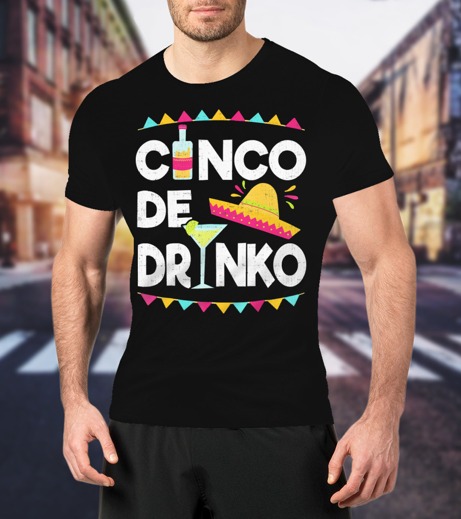 Cinco De Drinko Sombrero And Margarita Fiesta Elements T-Shirt