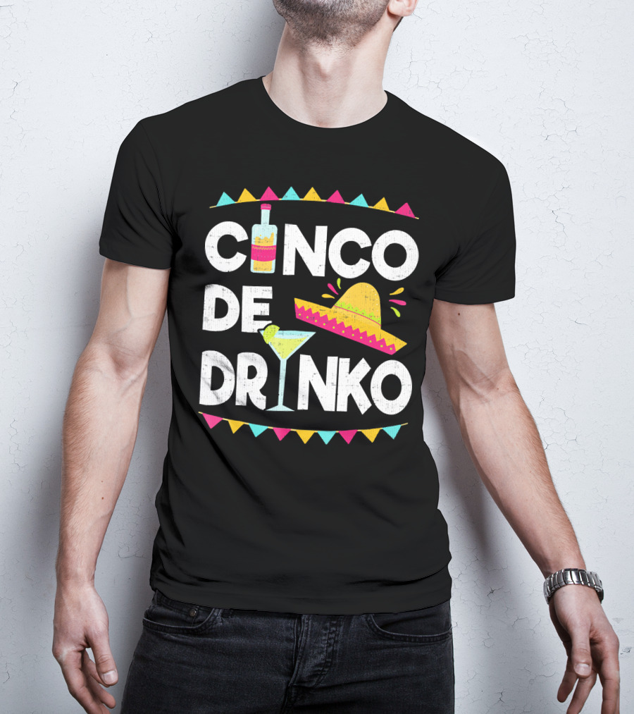 Cinco De Drinko Sombrero And Margarita Fiesta Elements T-Shirt