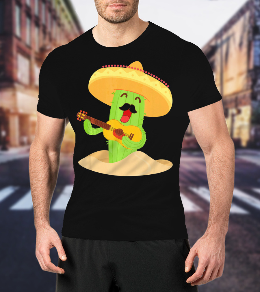 Happy Cinco De Mayo Cactus Guitarist With Sombrero T-Shirt