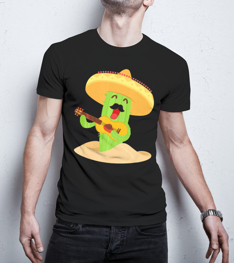 Happy Cinco De Mayo Cactus Guitarist With Sombrero T-Shirt