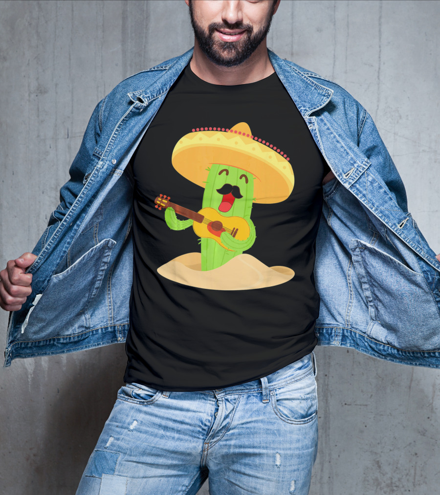 Happy Cinco De Mayo Cactus Guitarist With Sombrero T-Shirt