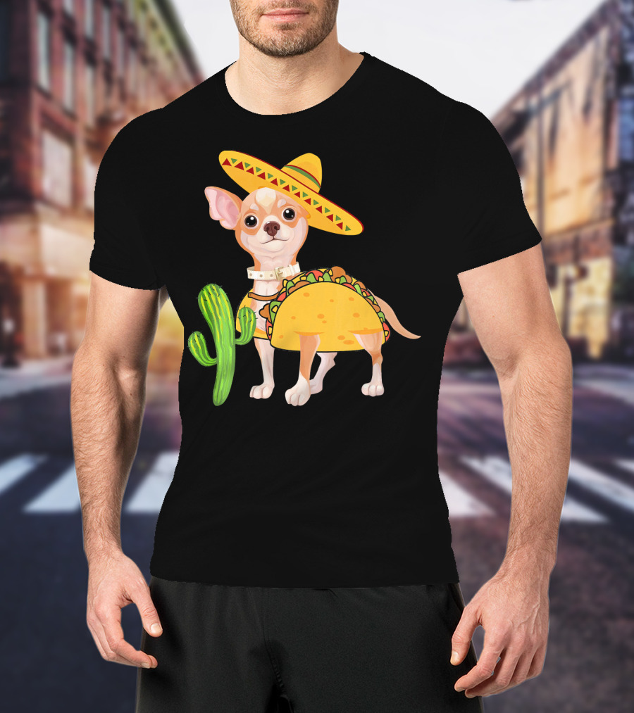 Funny Cinco De Mayo Fiesta Mexican Chihuahua Taco Sombrero Cactus T-Shirt
