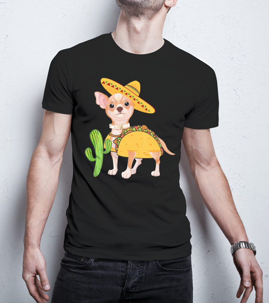 Funny Cinco De Mayo Fiesta Mexican Chihuahua Taco Sombrero Cactus T-Shirt