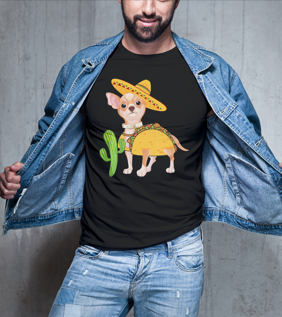 Funny Cinco De Mayo Fiesta Mexican Chihuahua Taco Sombrero Cactus T-Shirt
