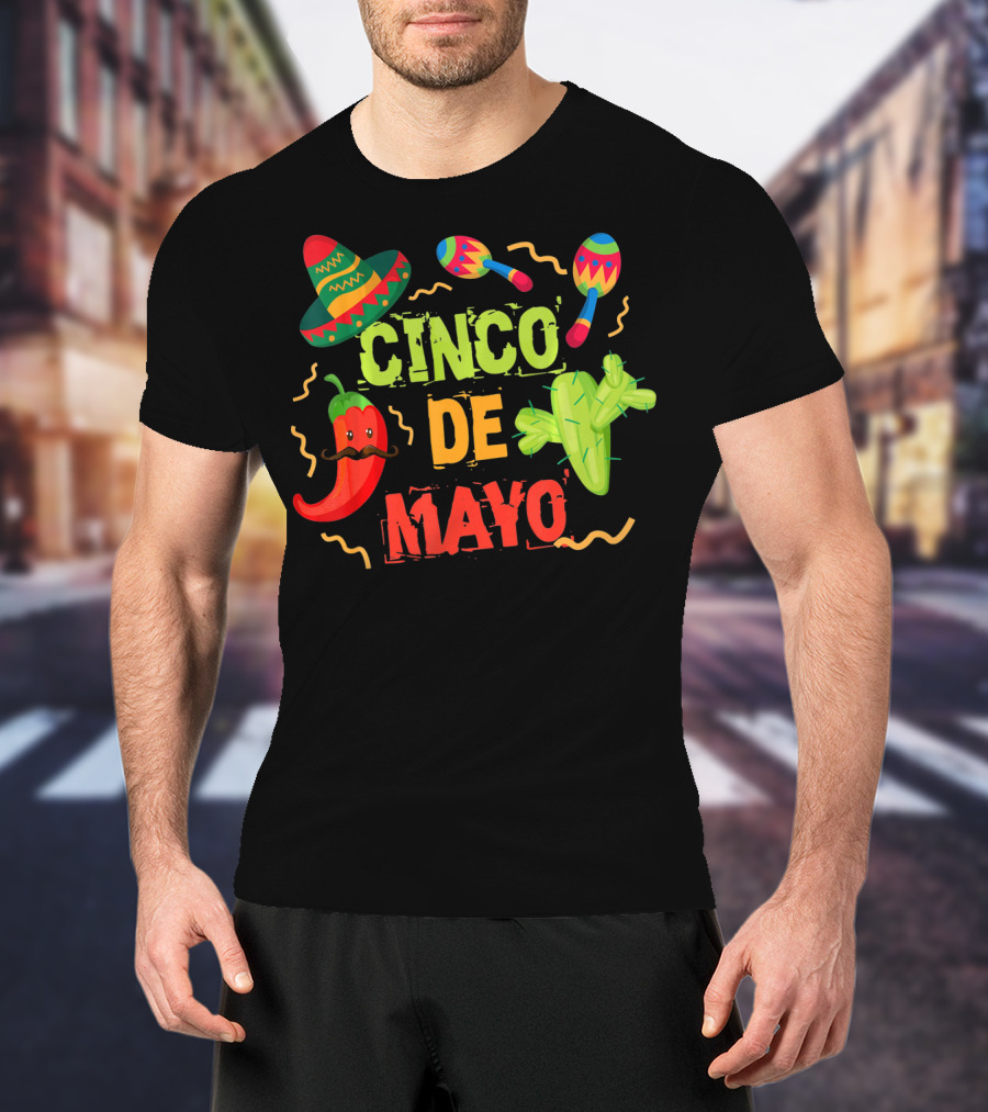 Cinco De Mayo Sombrero Maracas Cactus Pepper Fiesta T-Shirt