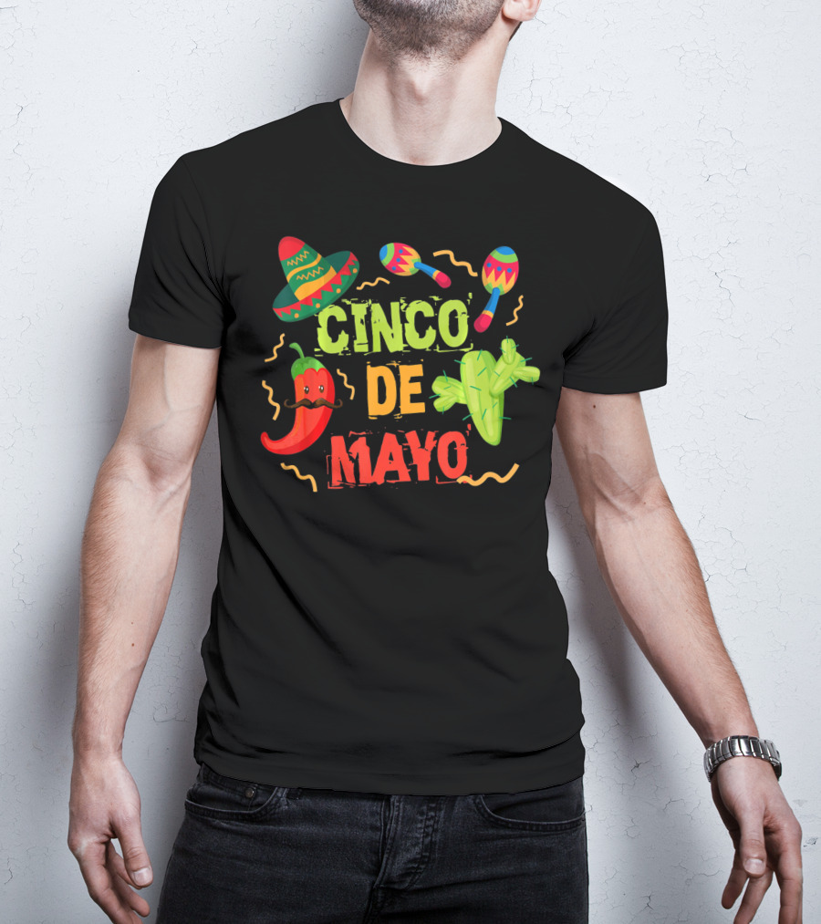 Cinco De Mayo Sombrero Maracas Cactus Pepper Fiesta T-Shirt