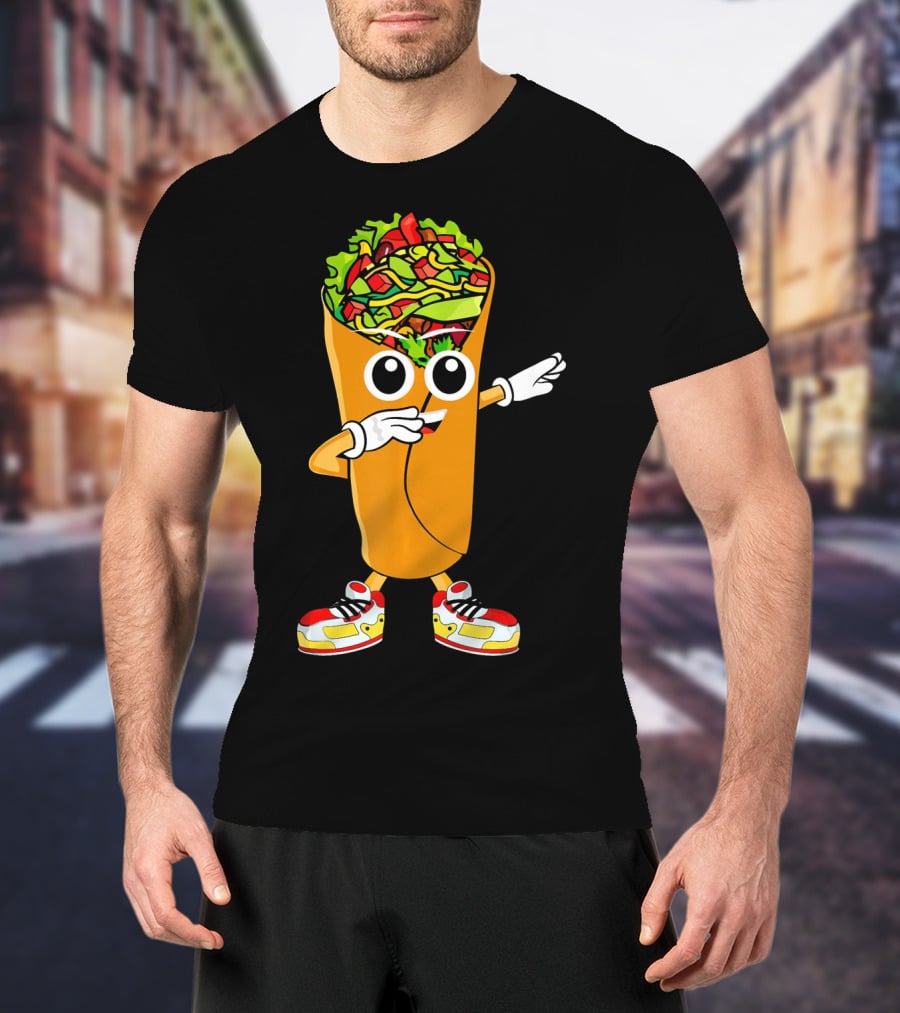 Dabbing Burrito Cartoon Dab Dance With Sneakers T-Shirt