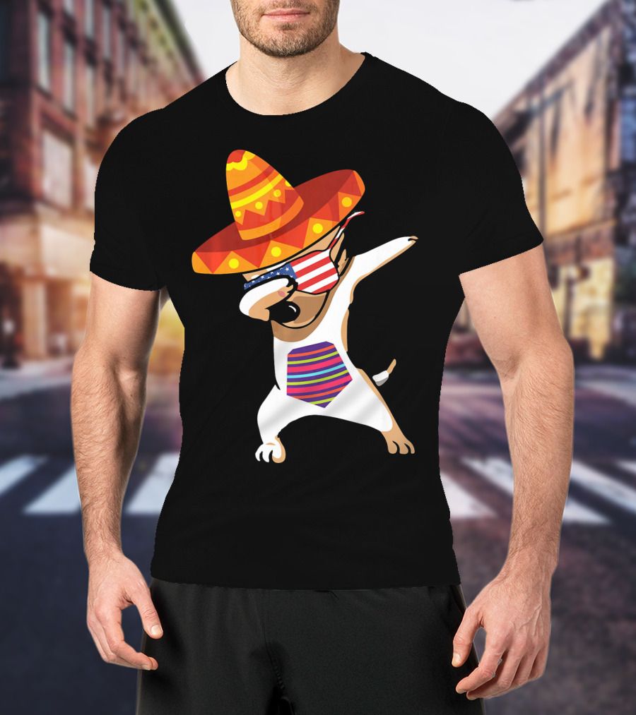 Sombrero Chihuahua Dabbing Mexican Chihuah American Flag Glasses T-Shirt